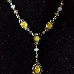 Iridescent Yellow and White stone Avon Y Necklace